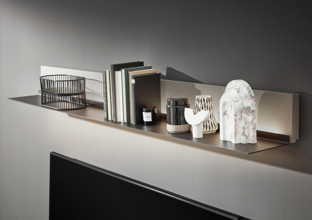 WOHNWAND  in Grau, Wildeiche 303,8/220,3/37,1 cm  - Wildeiche/Schwarz, Design, Glas/Holz (303,8/220,3/37,1cm) - Dieter Knoll