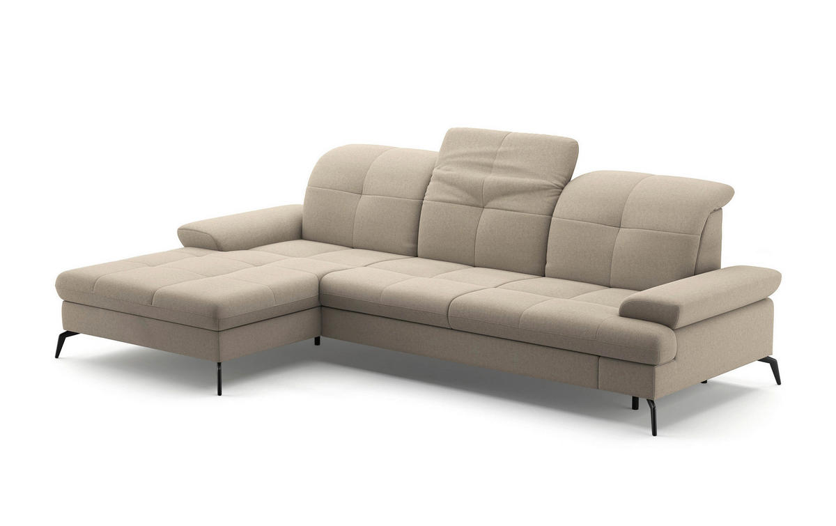 ECKSOFA in Flachgewebe Taupe  - Taupe/Schwarz, Konventionell, Textil/Metall (185/279cm) - Sit & More