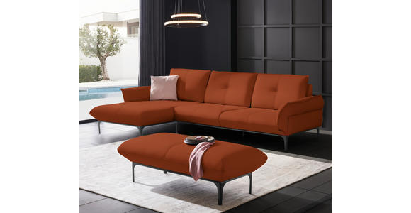 ECKSOFA in Echtleder Terracotta  - Terracotta/Schwarz, Design, Leder/Metall (182/325cm) - Valnatura