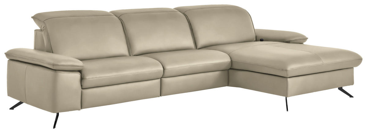 ECKSOFA  Echtleder Naturfarben  - Schwarz/Naturfarben, Design, Leder/Metall (307/169cm) - Beldomo Premium