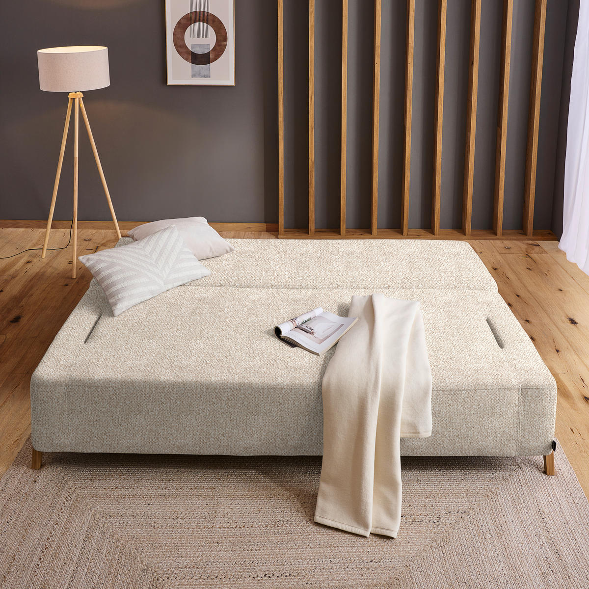 SCHLAFSOFA in Holz, Textil Beige  - Beige/Naturfarben, Design, Holz/Textil (211/88/102cm) - Niels Andersson