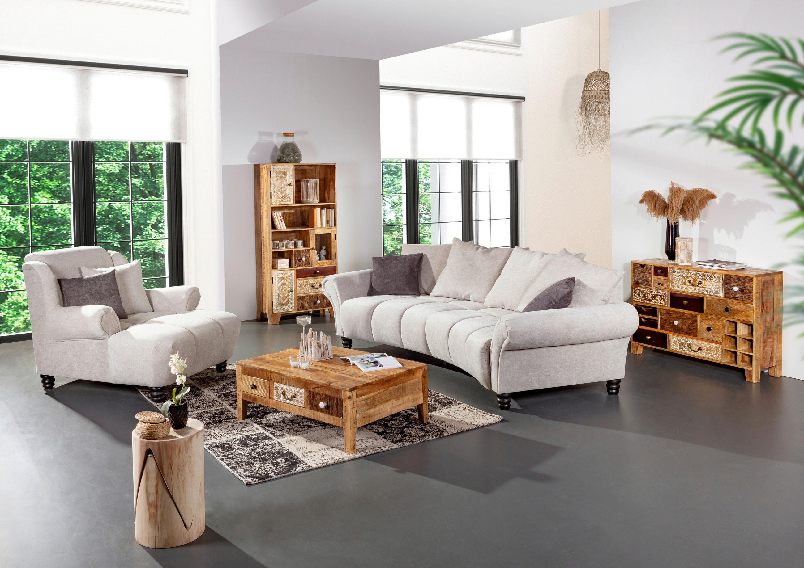 XXL-SESSEL Flachgewebe Anthrazit, Beige - Anthrazit/Beige, KONVENTIONELL, Holz/Textil (125/100/140cm) - Carryhome