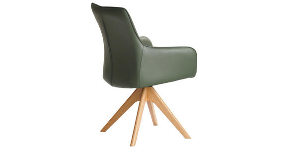 ARMLEHNSTUHL  in Eisen Echtleder pigmentiert  - Eichefarben/Grün, MODERN, Leder/Holz (64/87/60cm) - Novel