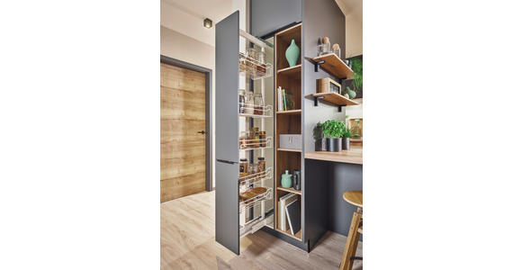 EINBAUKÜCHE   - Graphitfarben, Design, Holzwerkstoff - Xora