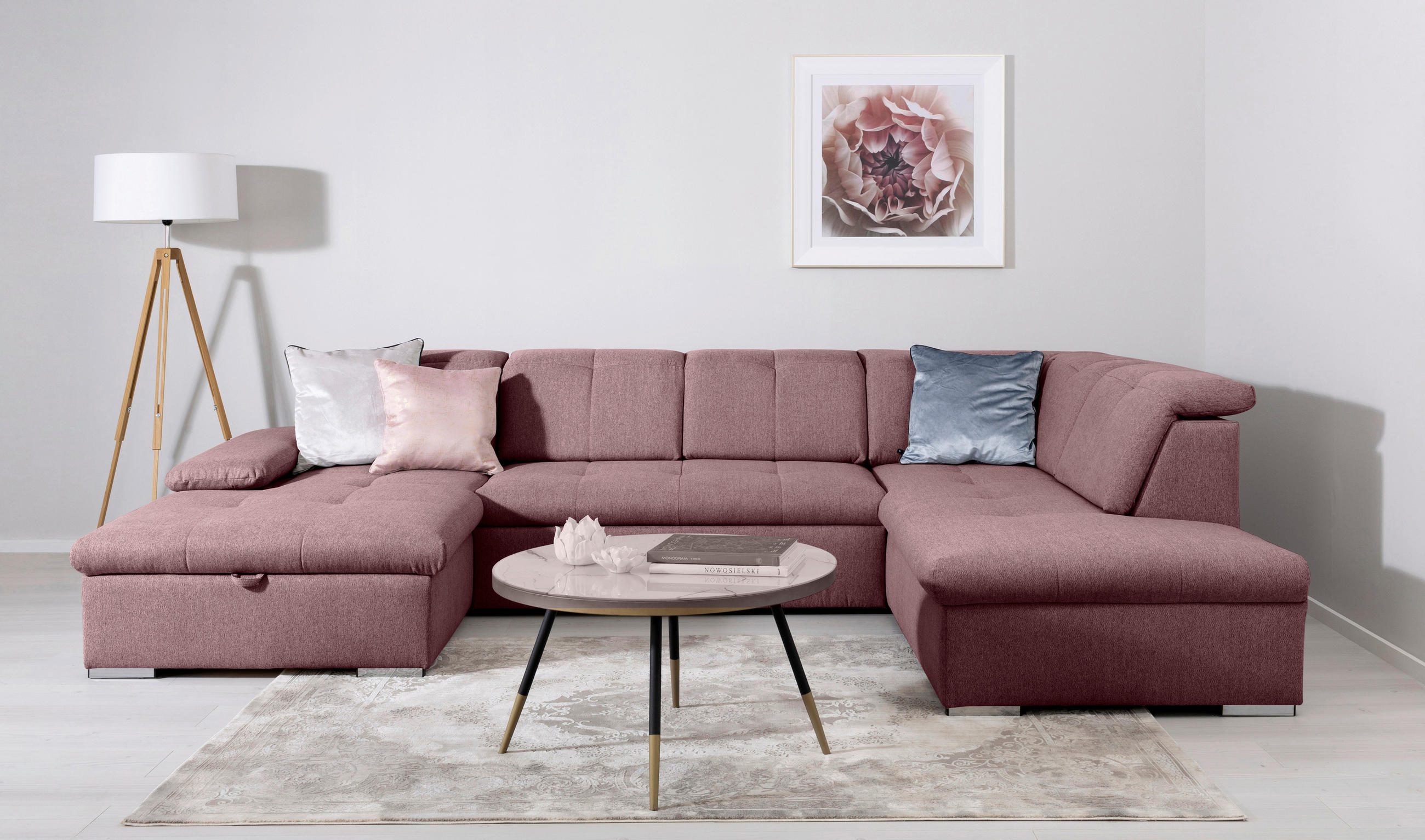 WOHNLANDSCHAFT Ramzes Beere  - Beere/Grau, Design, Textil/Metall (173/328/215cm) - MID.YOU