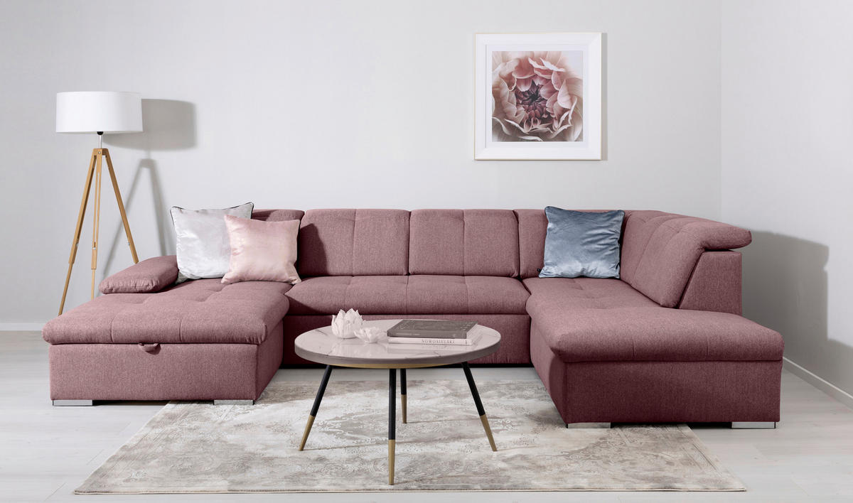 WOHNLANDSCHAFT Ramzes Beere  - Beere/Grau, Design, Textil/Metall (173/328/215cm) - MID.YOU