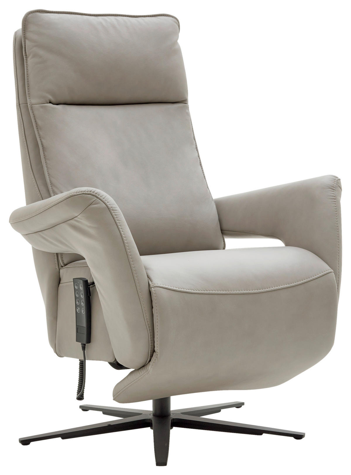 RELAXSESSEL in Leder Hellgrau  - Hellgrau/Schwarz, Design, Leder/Metall (83/116/87cm) - Valdera