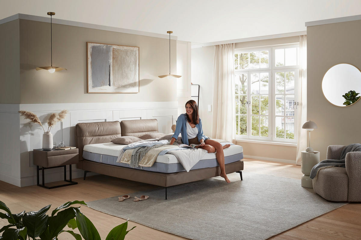 BOXSPRINGBETT 180/200 cm  in Hellbraun  - Hellbraun/Schwarz, Design, Textil/Metall (180/200cm) - Johann Jakob