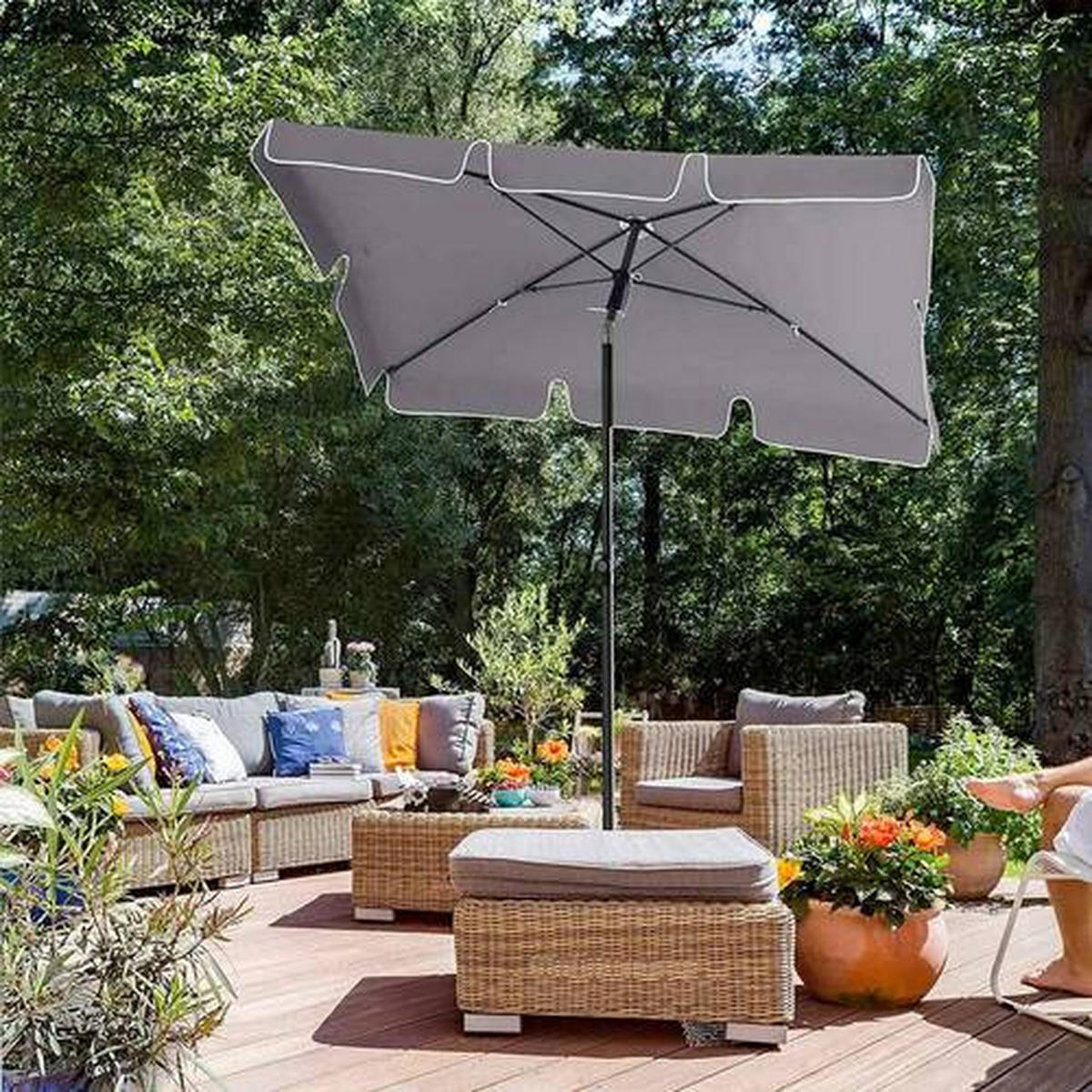 SONNENSCHIRM  180/125 cm  - Schwarz/Grau, Basics, Textil/Metall (180/125cm) - Modante