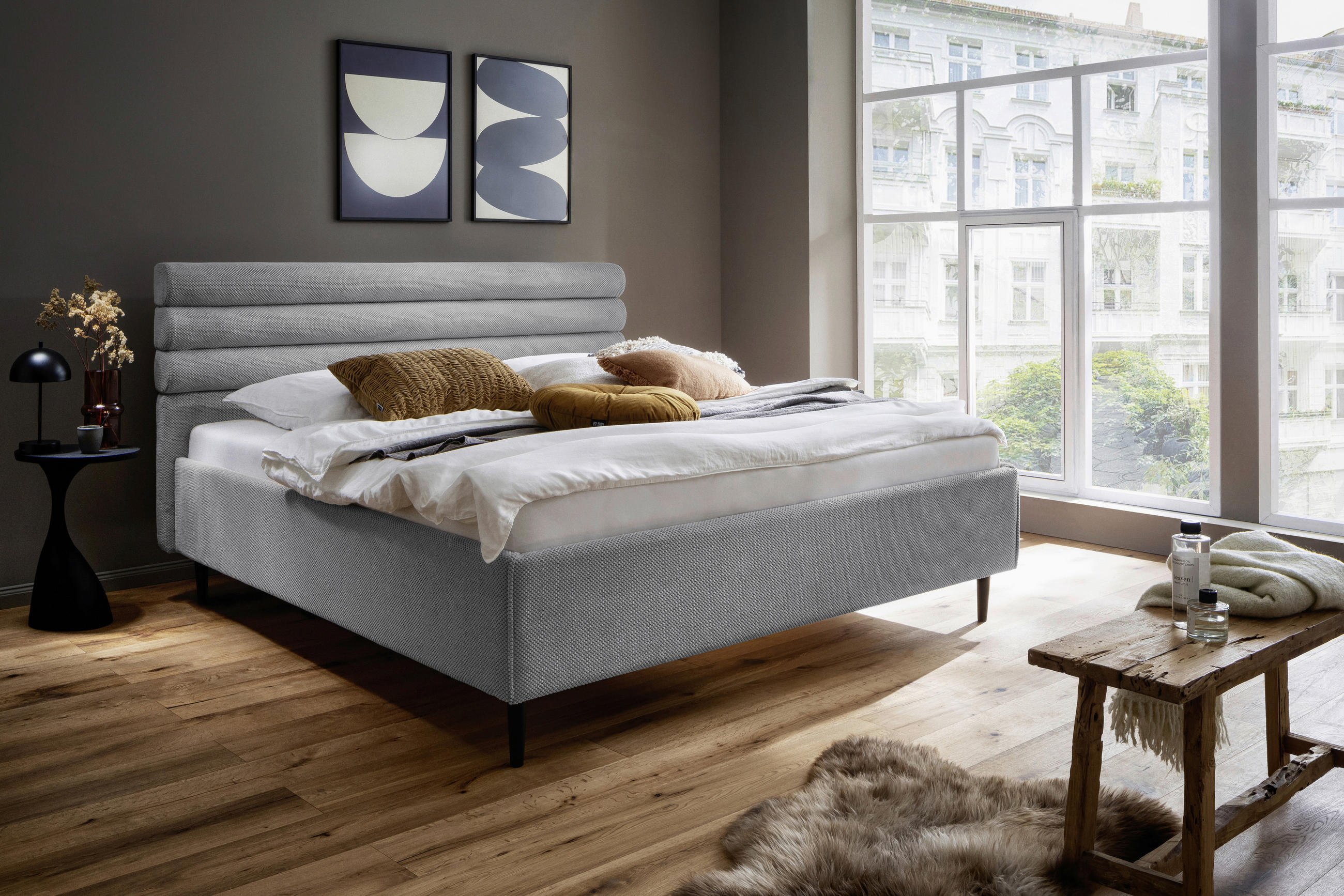 POLSTERBETT 180/200 cm  in Hellgrau  - Hellgrau/Schwarz, MODERN, Textil/Metall (180/200cm) - MID.YOU