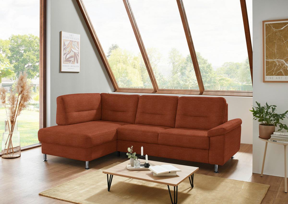 ECKSOFA  in Flachgewebe Terracotta  160/244 cm  - Terracotta/Alufarben, KONVENTIONELL, Textil/Metall (160/244cm) - Beldomo Comfort