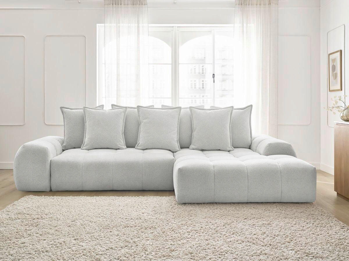 ECKSCHLAFSOFA EVEREST  mit Rücken echt, Armteil links, Armteil rechts Flachgewebe Hellgrau  - Hellgrau/Schwarz, MODERN, Kunststoff/Textil (318/180cm) - Livetastic