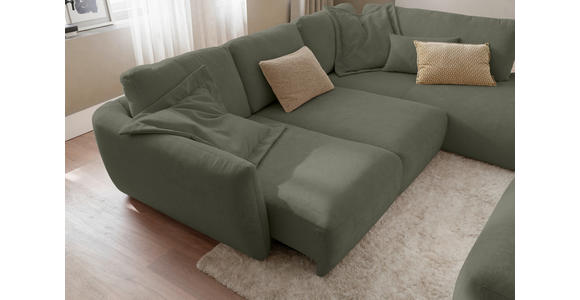 ECKSOFA  in Chenille Olivgrün  307/224 cm  - Schwarz/Olivgrün, KONVENTIONELL, Kunststoff/Textil (307/224cm) - Hom`in
