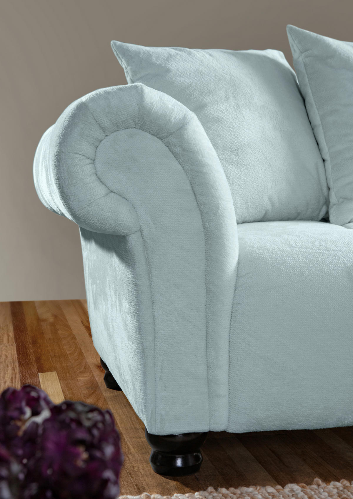 ECKSOFA  in Plüsch Mintgrün  288/190 cm  - Dunkelbraun/Mintgrün, KONVENTIONELL, Holz/Textil (288/190cm) - Carryhome