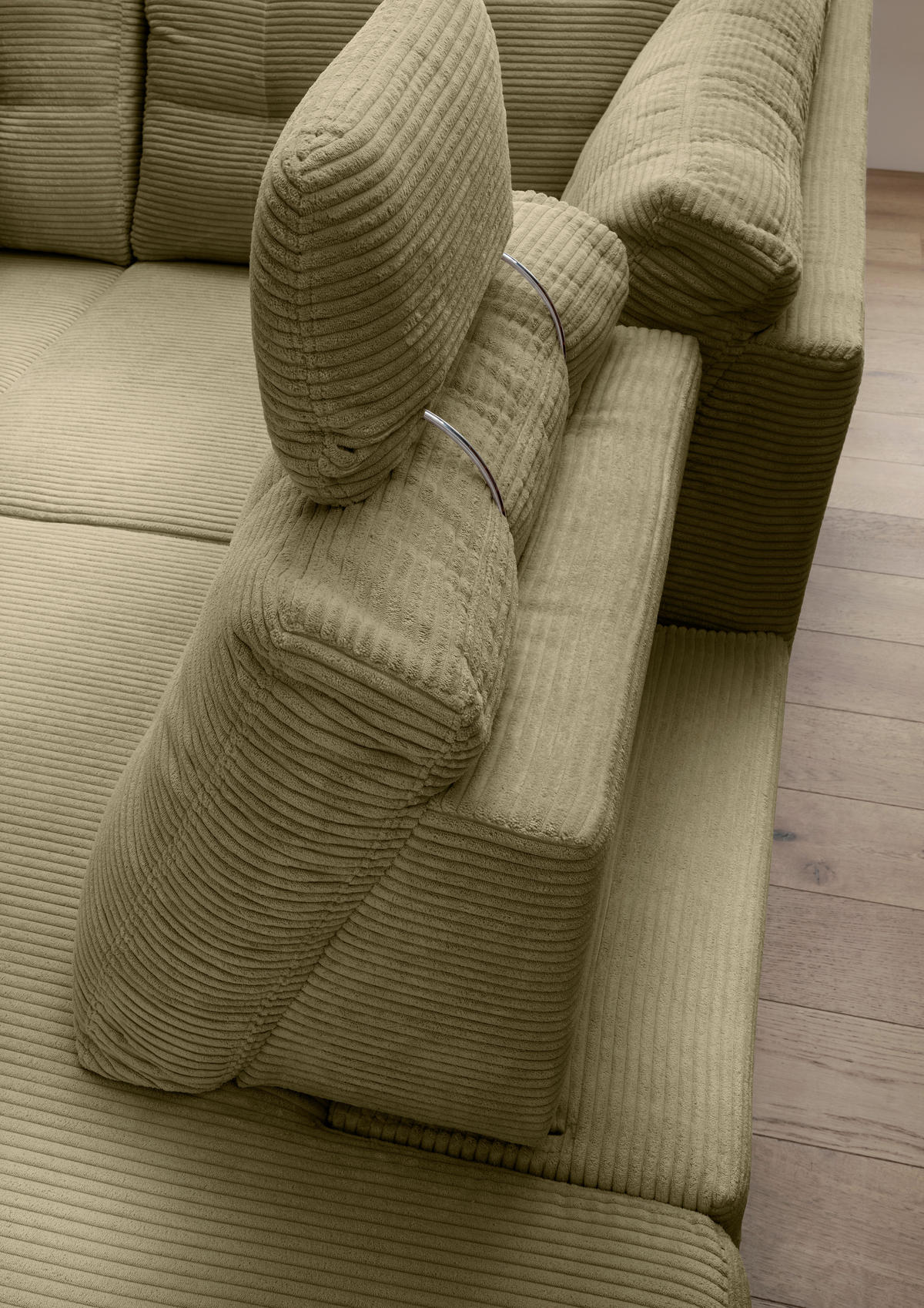 ECKSOFA in Cord Olivgrün  - Naturfarben/Olivgrün, Modern, Holz/Textil (274/206cm) - Livetastic