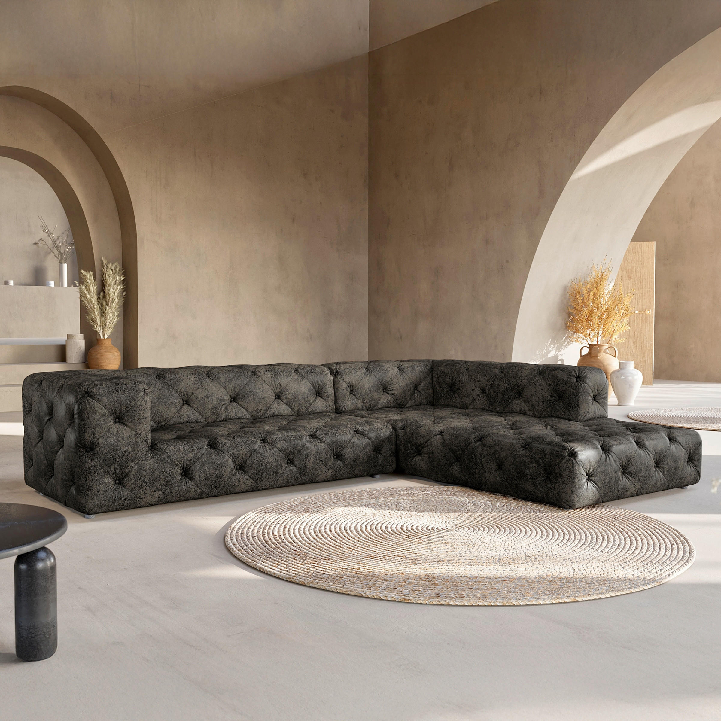 ECKSOFA Fresco in Lederlook Anthrazit  325/228 cm  - Anthrazit/Schwarz, Design, Kunststoff/Textil (325/228cm) - P & B