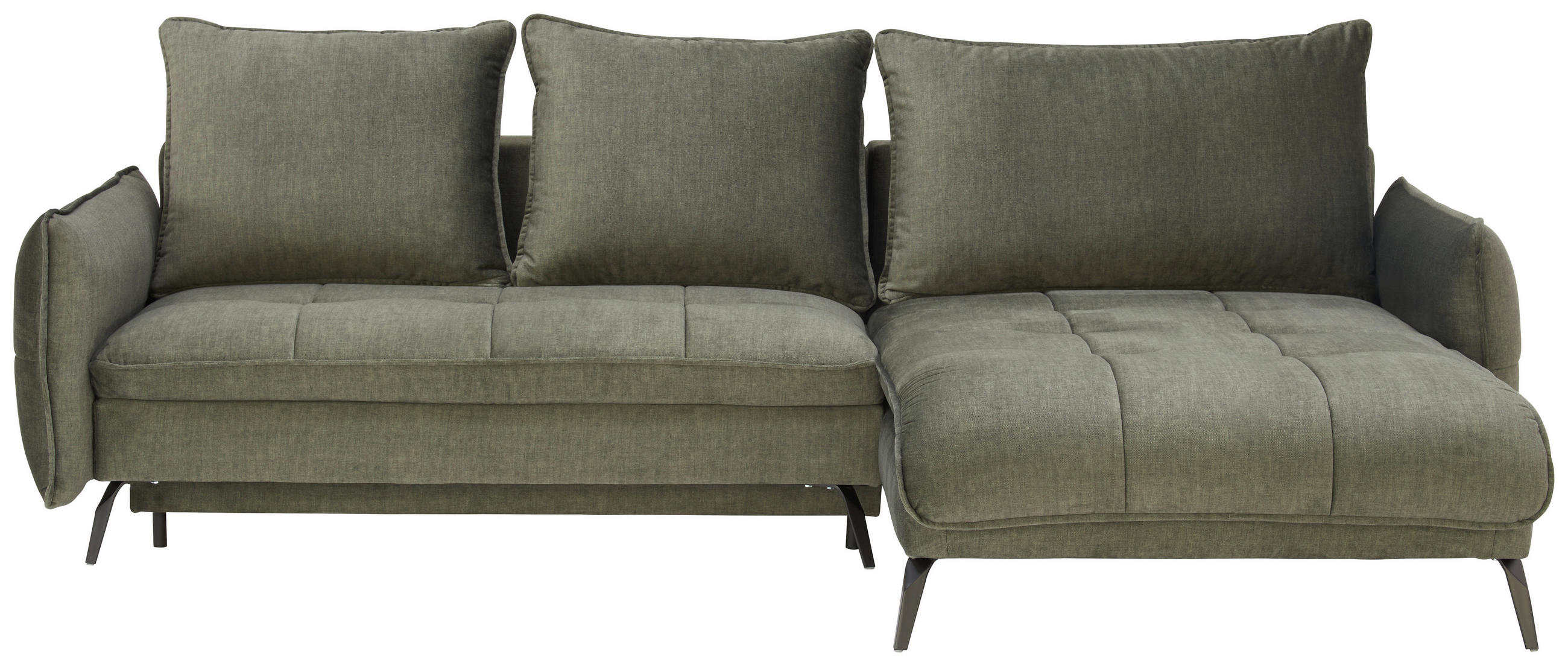 ECKSOFA in Flachgewebe Olivgrün  - Schwarz/Olivgrün, Design, Textil/Metall (273/180cm) - Hom`in