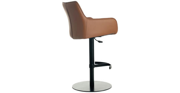 BARHOCKER Echtleder Schwarz, Cognac Eisen Lederauswahl, Sitzfläche 360° drehbar, automatische Rückholfunktion - Cognac/Schwarz, Design, Leder/Metall (54/92-112/55cm) - Novel