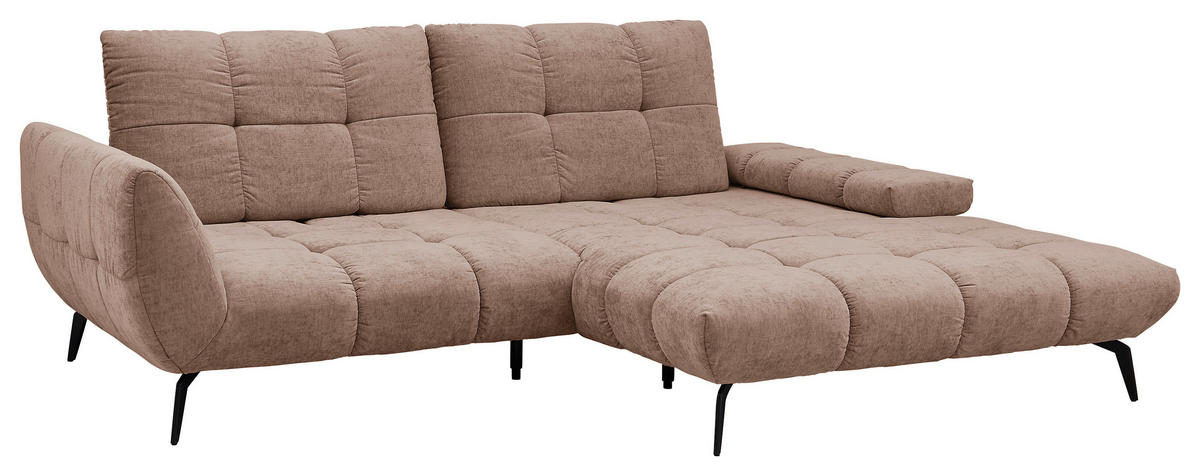 ECKSOFA Hellbraun Flachgewebe Rücken echt, Sitztiefenverstellung  - Hellbraun/Schwarz, KONVENTIONELL, Textil/Metall (273/211cm) - SetOne by Musterring