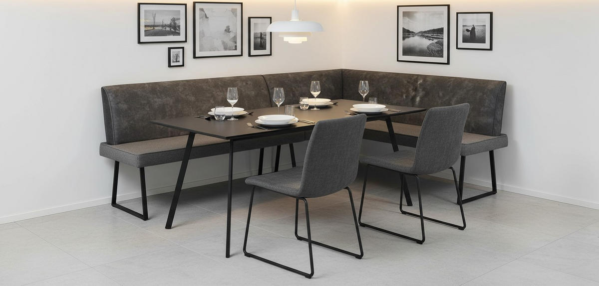 ECKBANK 205/155 cm Mikrofaser, Leinenoptik Dunkelgrau Pappel Sperrholz   - Dunkelgrau/Schwarz, KONVENTIONELL, Holz/Textil (205/155cm) - MID.YOU