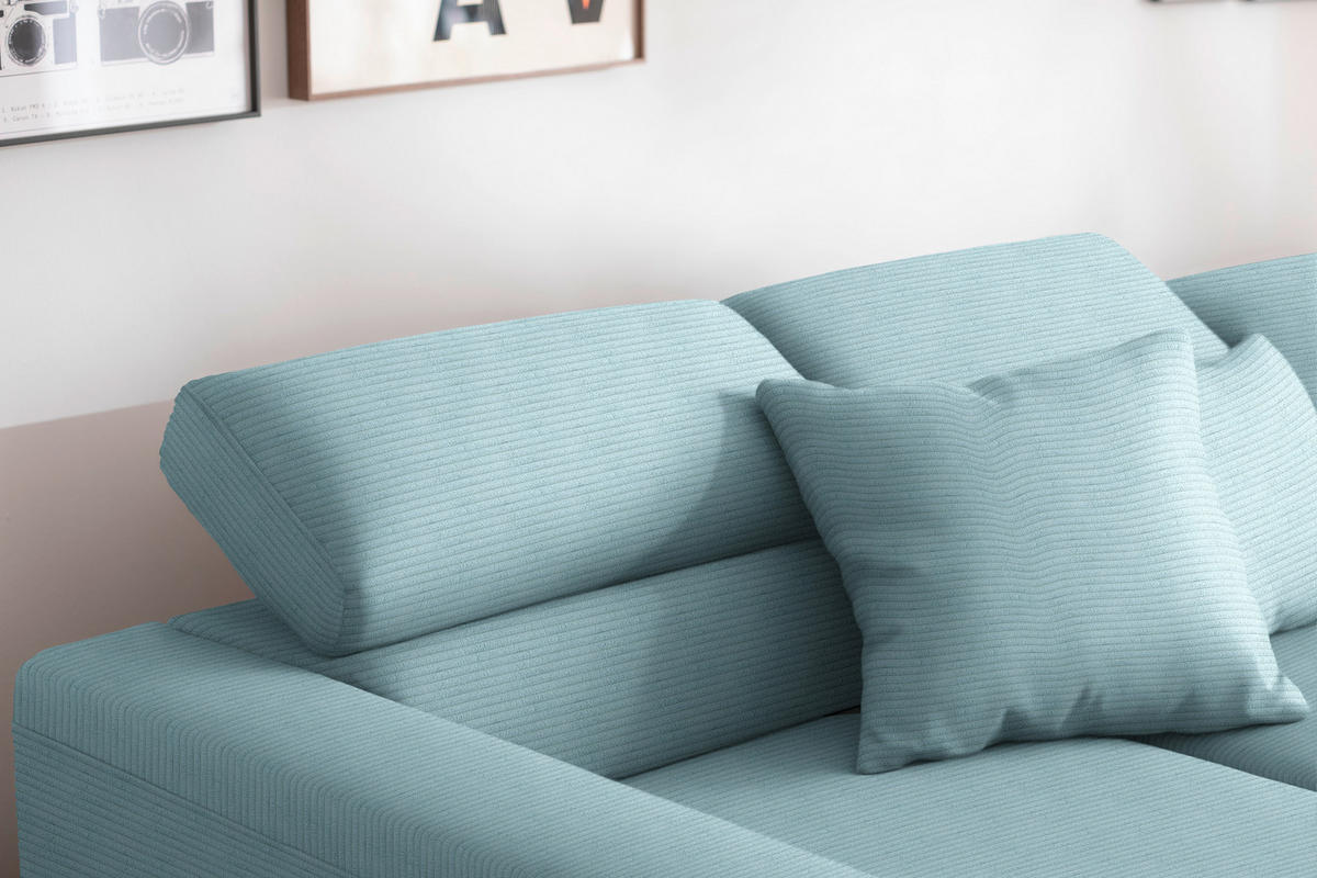 ECKSOFA Cord Hellblau  - Schwarz/Hellblau, Design, Textil/Metall (215-217/293cm) - Schöner Wohnen