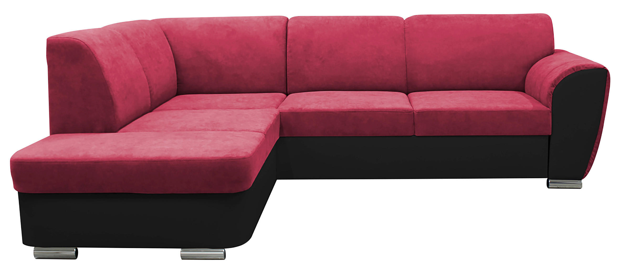 ECKSOFA Rot, Schwarz Velours  - Silberfarben/Rot, Design, Kunststoff/Textil (196/255cm) - MID.YOU