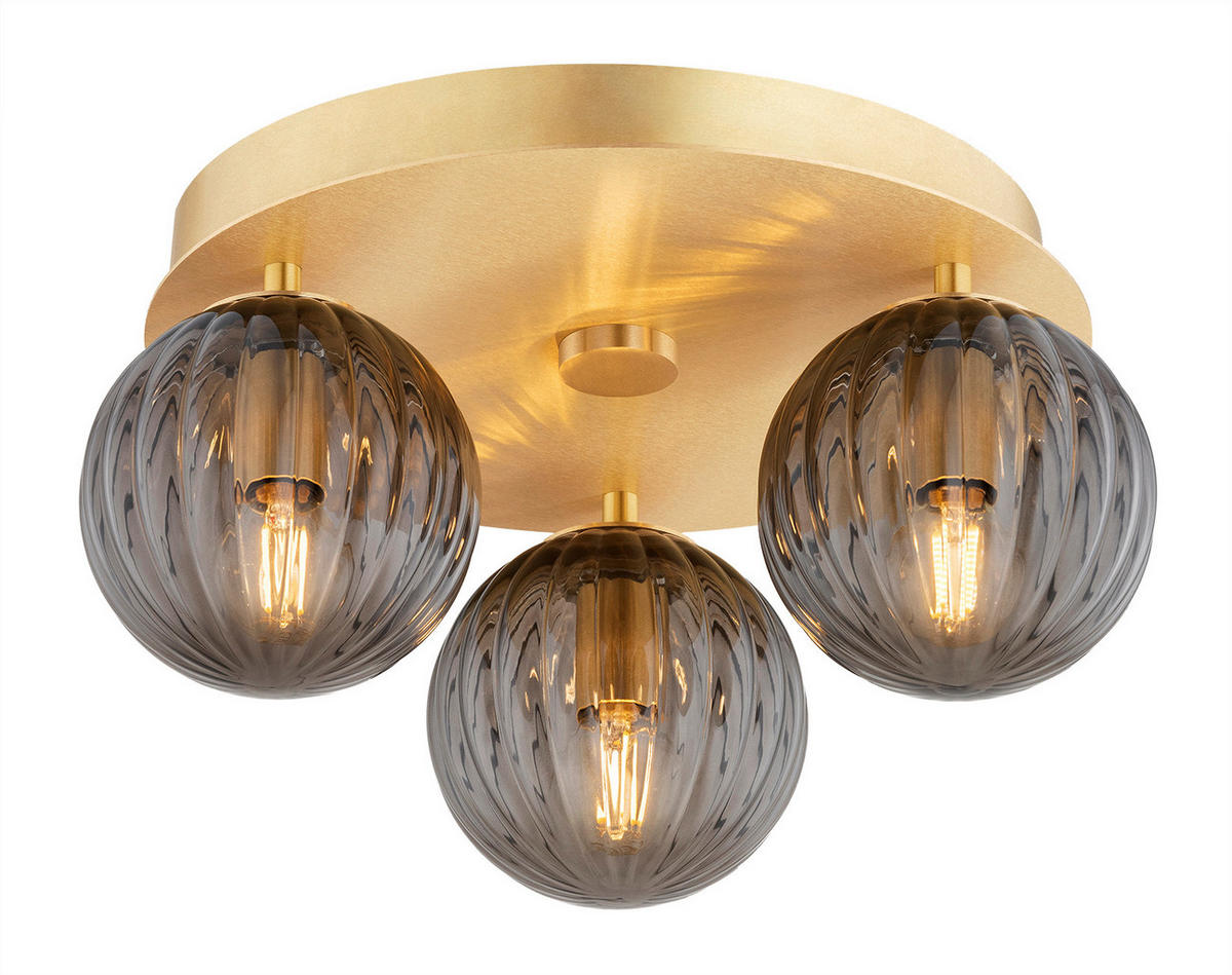 DECKENLEUCHTE PALOMA 17.5/34/34 cm   - Messingfarben/Hellgrau, KONVENTIONELL, Glas/Metall (17.5/34/34cm)