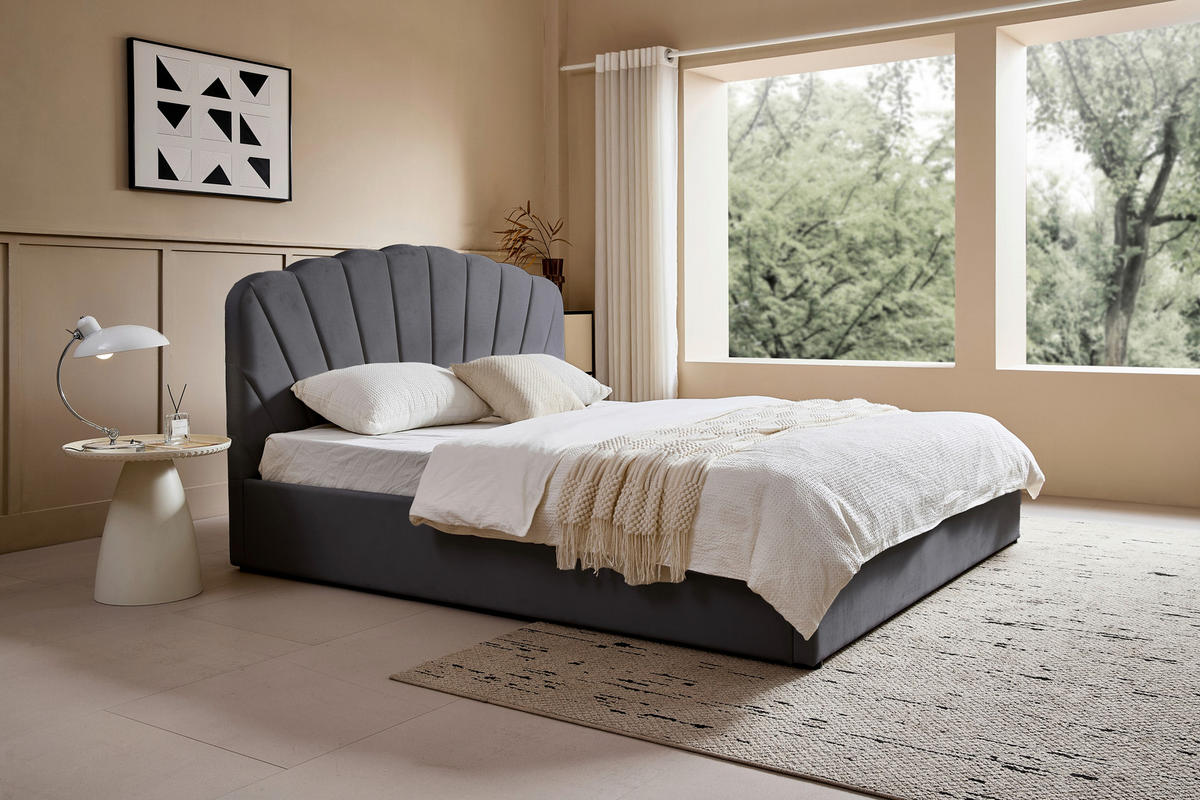 POLSTERBETT Lattenrost, Bettkasten 180/200 cm  in Grau  - Schwarz/Naturfarben, Trend, Holz/Kunststoff (180/200cm) - Ambia Home