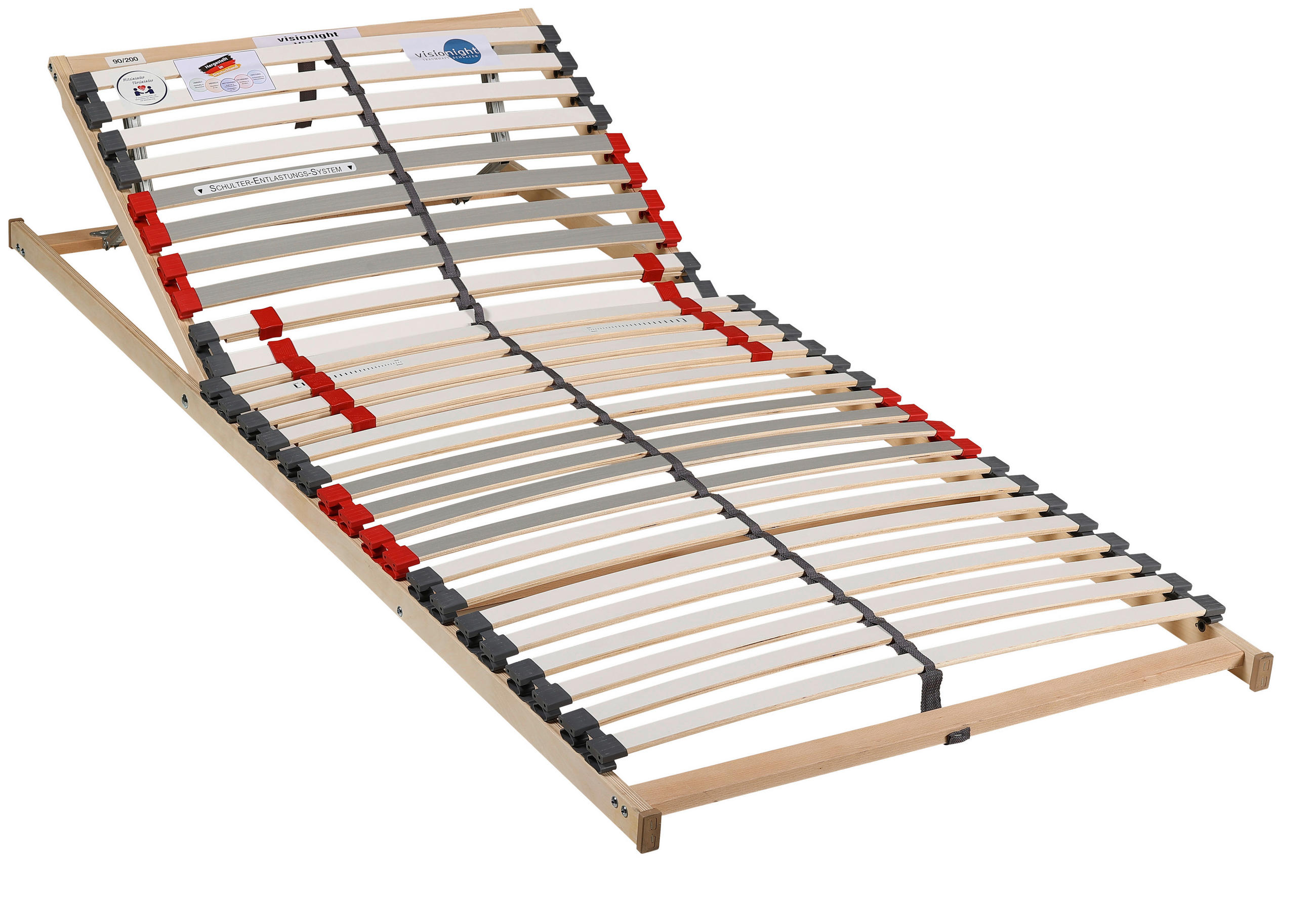 LATTENROST 90/200 cm Kopfteil verstellbar, Birke, Buche  - Naturfarben/Weiß, Basics, Holz/Kunststoff (90/200cm) - Visionight