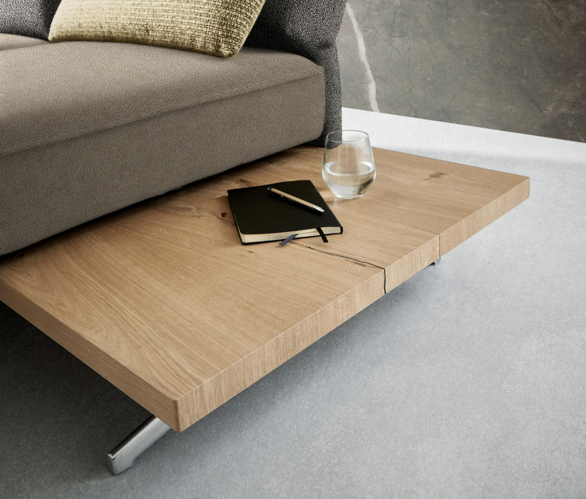 ECKSOFA in Flachgewebe Beige  132/240 cm  - Chromfarben/Beige, Design, Holz/Textil (132/240cm) - Koinor