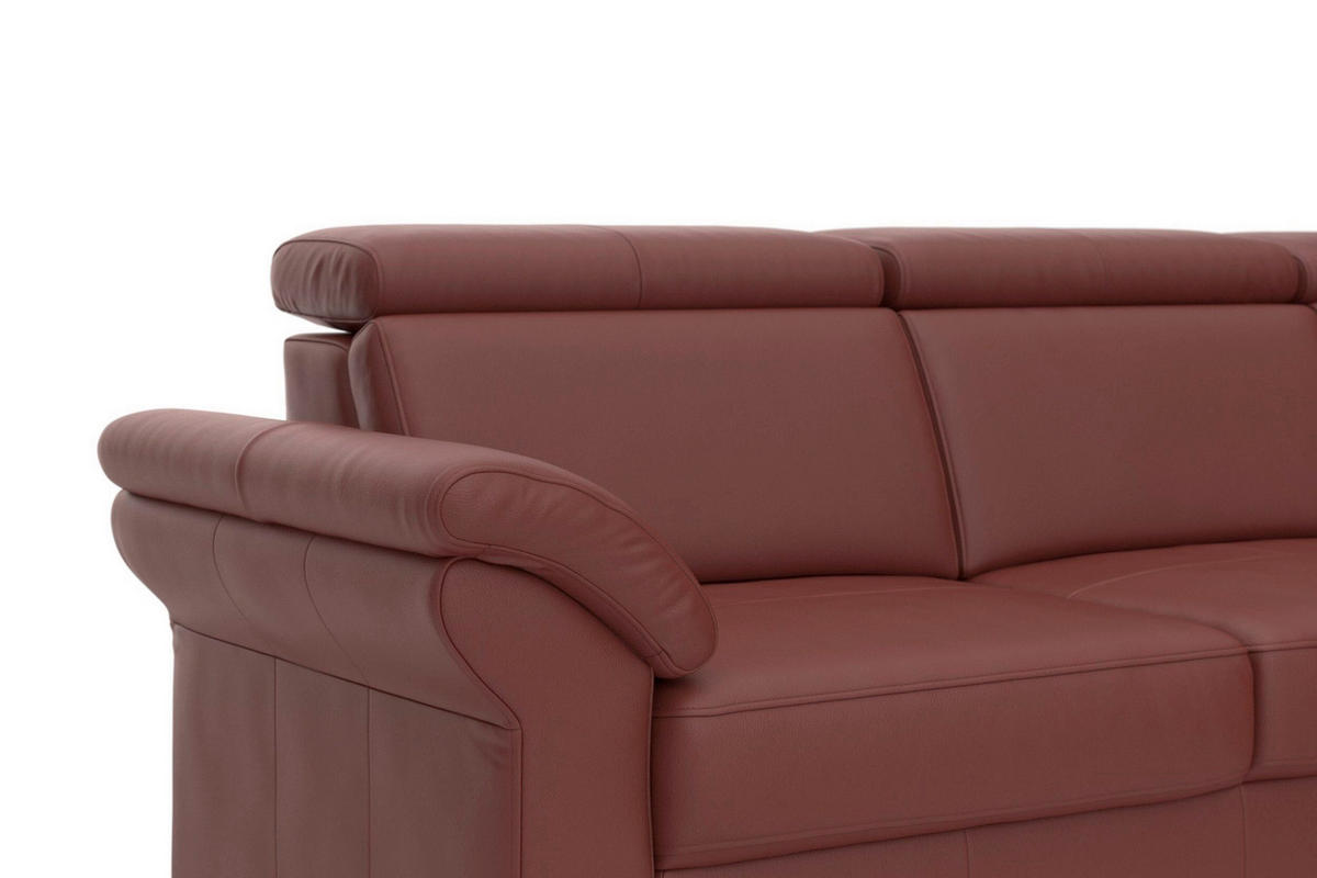 ECKSOFA ARNGAST E Rotbraun Kombination Echtleder/Stoff Mikrofaser Bettkasten, Kopfteilverstellung  - Chromfarben/Rotbraun, Basics, Leder/Textil (245/194cm) - Sit & More