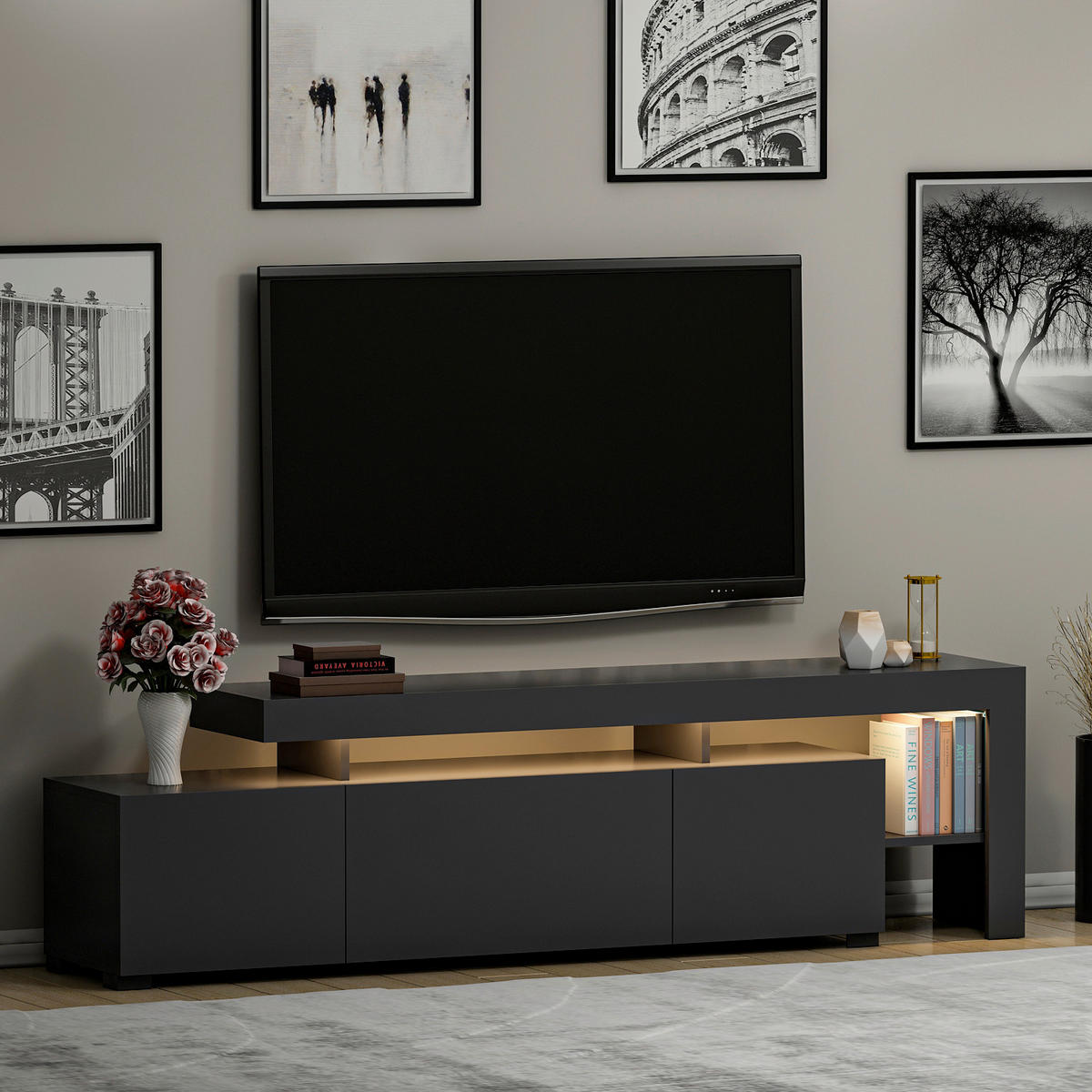 LOWBOARD Beliz TV-Schrank  in 192/53/37 cm  - Anthrazit, Design, Holzwerkstoff (192/53/37cm) - Livetastic