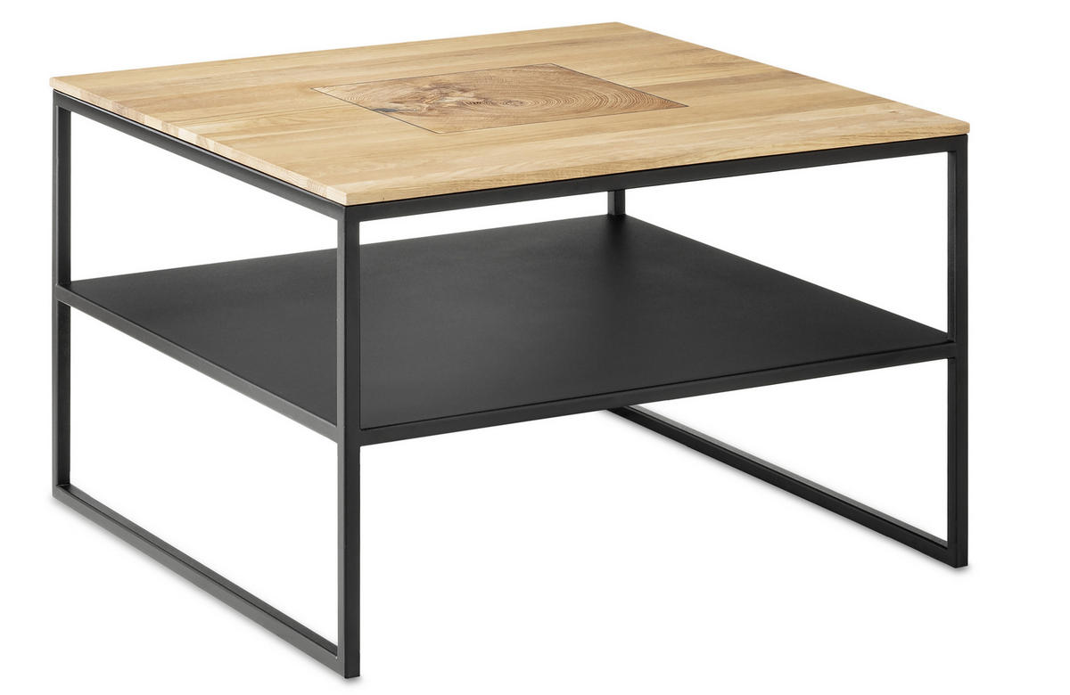 COUCHTISCH Wildeiche massiv, vollmassiv, Hartholz 65/65/41 cm quadratisch  - Schwarz, Design, Holz/Metall (65/65/41cm) - Johann Jakob