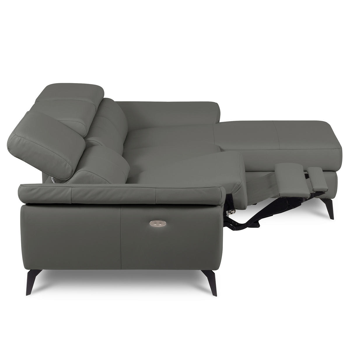 ECKSOFA SONO in Lederlook Echtleder Anthrazit Armteilverstellung, Kopfteilverstellung  252/179 cm  - Anthrazit/Schwarz, Design, Leder/Textil (252/179cm) - Livetastic