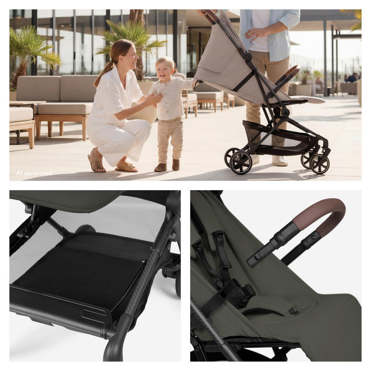 BUGGY Lite N Care  - Schwarz/Olivgrün, Basics, Textil/Metall (89/43.5/100cm) - Hauck