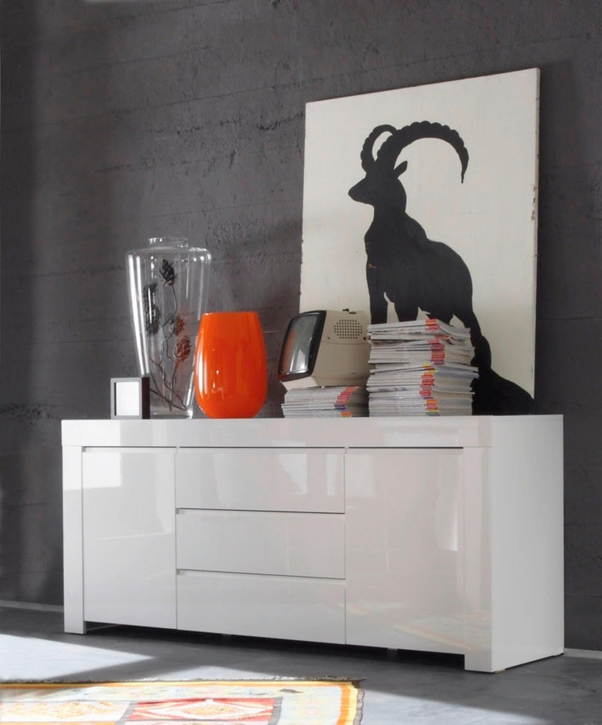SIDEBOARD  190/84/50 cm 3 Schublade(n)  - Weiß Hochglanz, Design, Holzwerkstoff/Kunststoff (190/84/50cm) - MID.YOU
