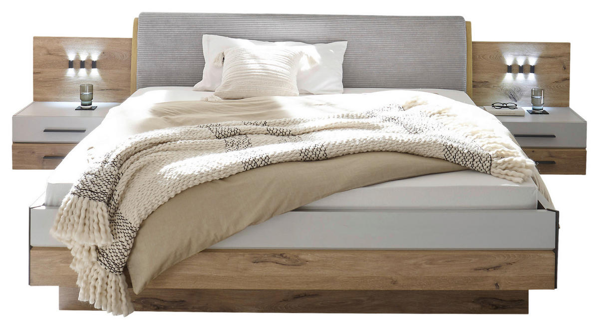 BETTANLAGE 180/200 cm  in Eichefarben, Hellgrau   - Eichefarben/Hellgrau, Modern, Holzwerkstoff (180/200cm) - Venda
