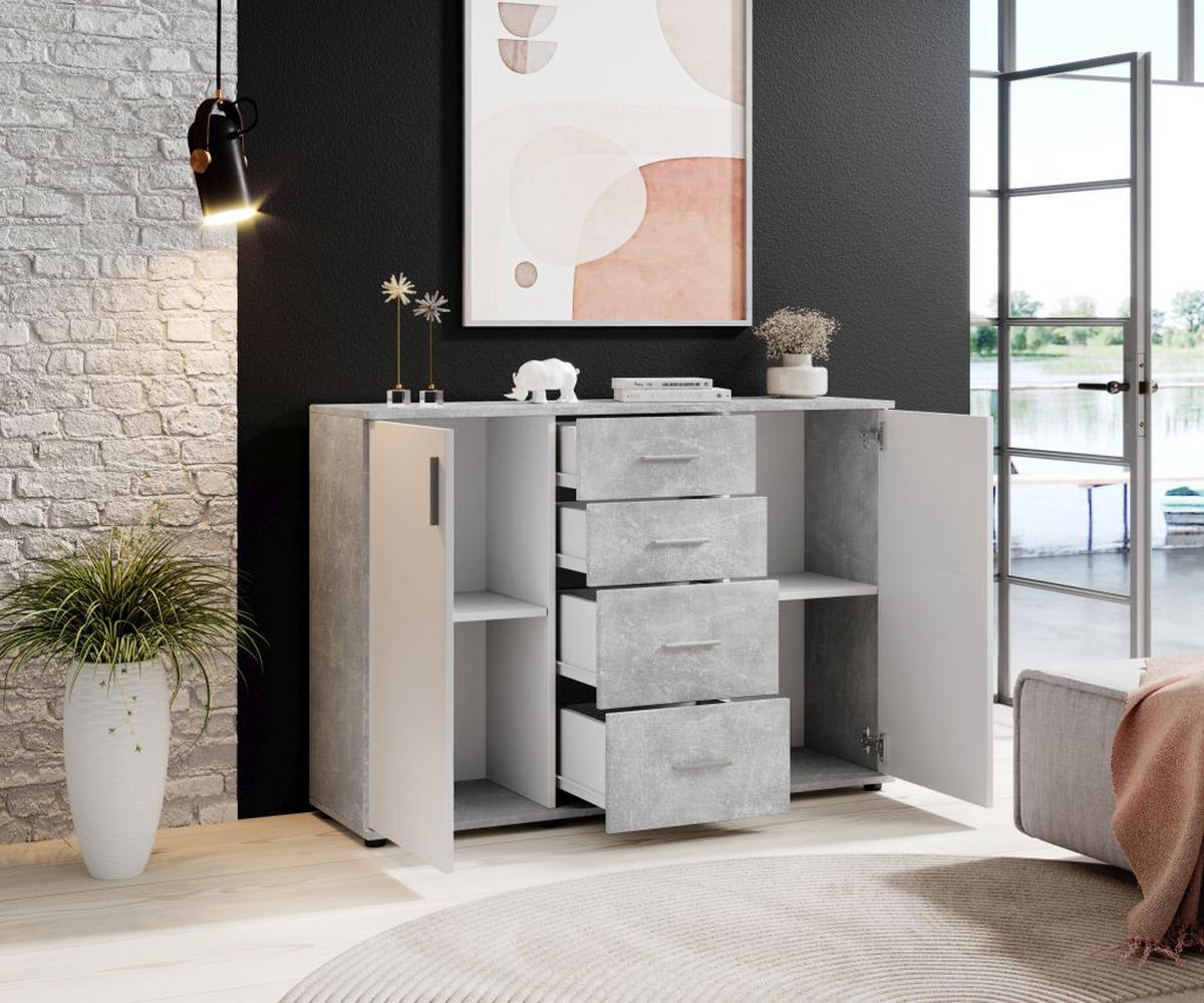 KOMODA     siva, bijela  - bijela/srebrne boje, Design, drvni materijal/plastika (120/82/35cm) - Xora