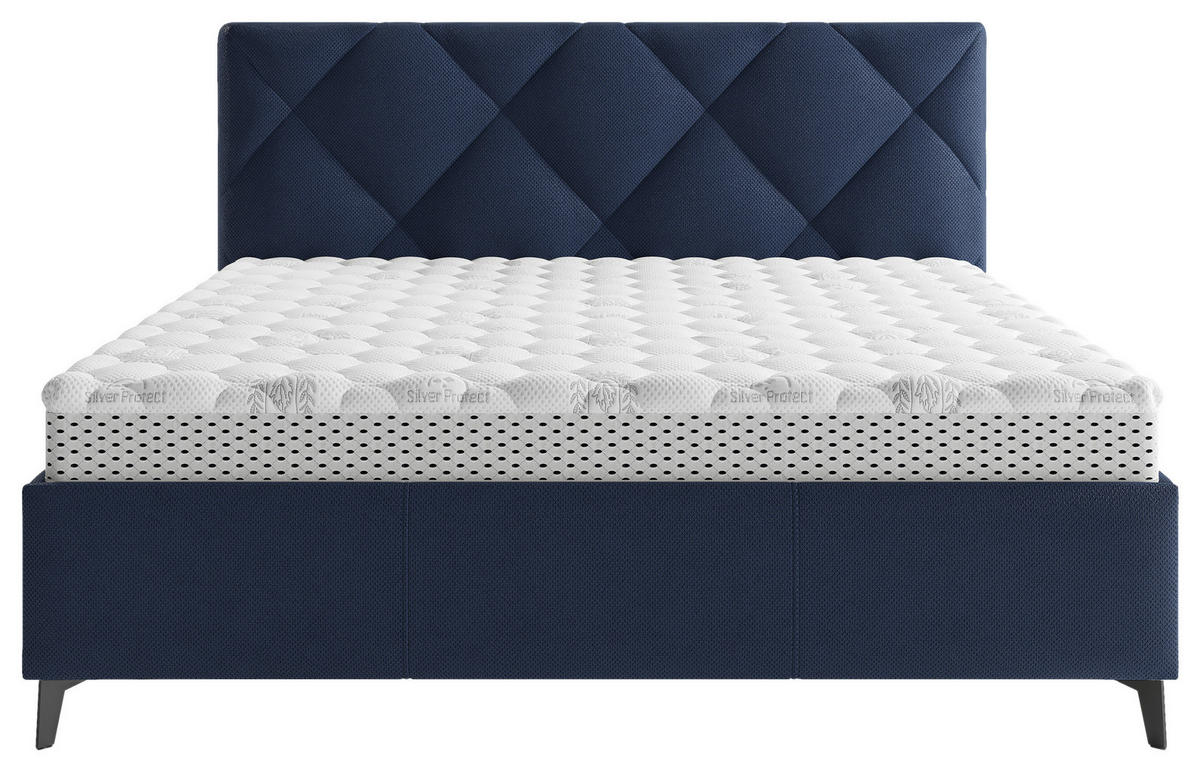 POLSTERBETT Bettkasten, Lattenrost, gepolstertes Kopfteil 140/200 cm  in Dunkelblau  - Schwarz/Bronzefarben, MODERN, Holz/Textil (140/200cm) - Boxxx