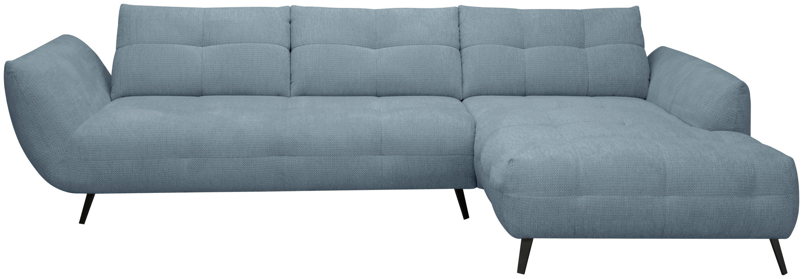 ECKSOFA Blaugrau Chenille Armlehnenkissen, Rücken echt, Sitztiefenverstellung  - Blaugrau/Schwarz, KONVENTIONELL, Textil/Metall (313/215cm) - Hom`in