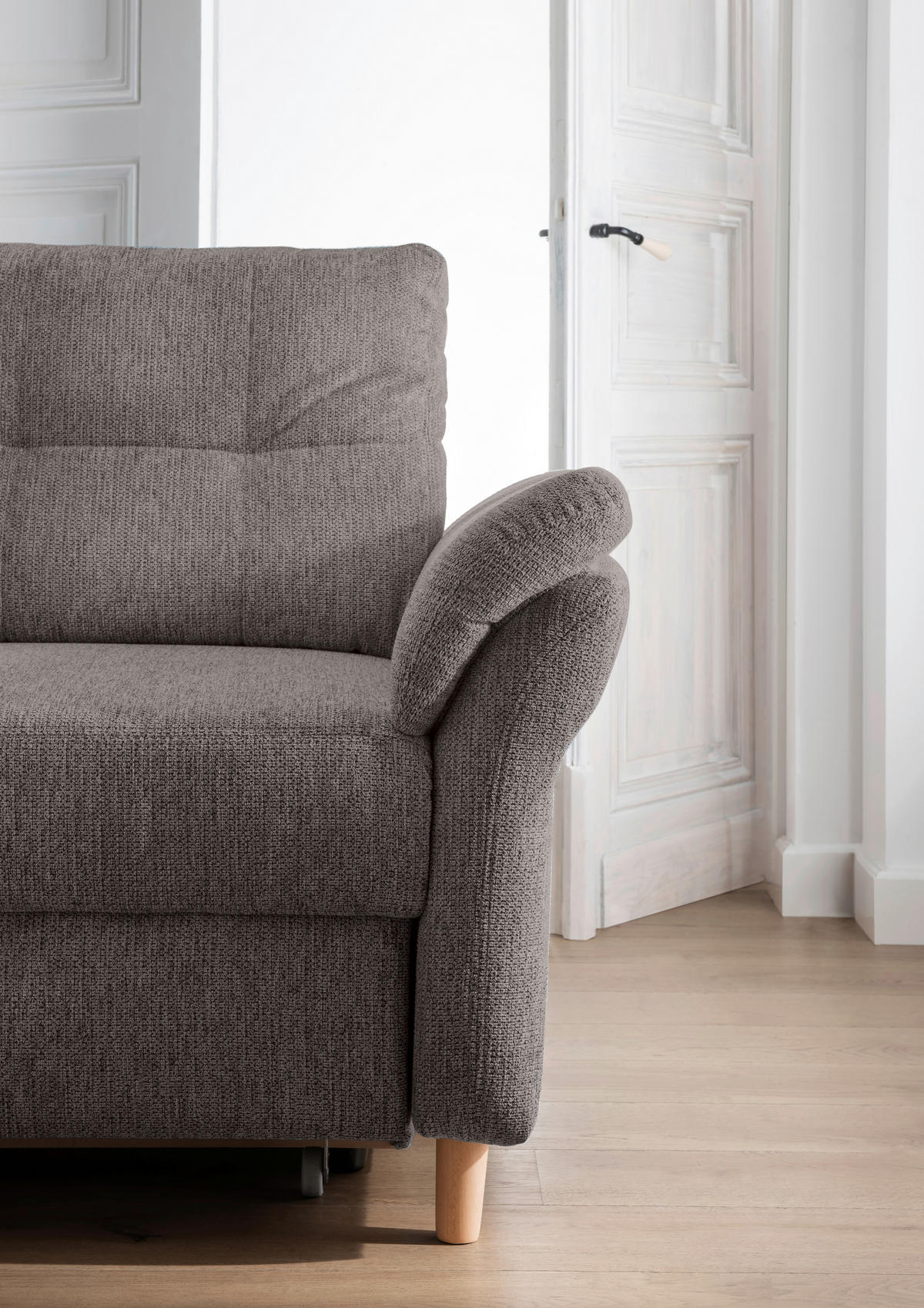 ECKSOFA in Chenille Graubraun  - Graubraun/Naturfarben, Modern, Holz/Textil (206/264cm) - Livetastic