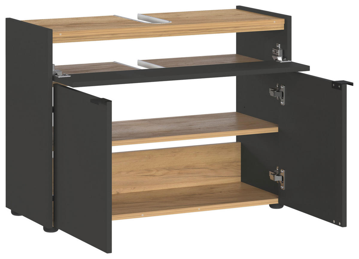 WASCHBECKENUNTERSCHRANK 80/60/34 cm  - Eichefarben/Graphitfarben, MODERN, Holzwerkstoff/Kunststoff (80/60/34cm) - Germania