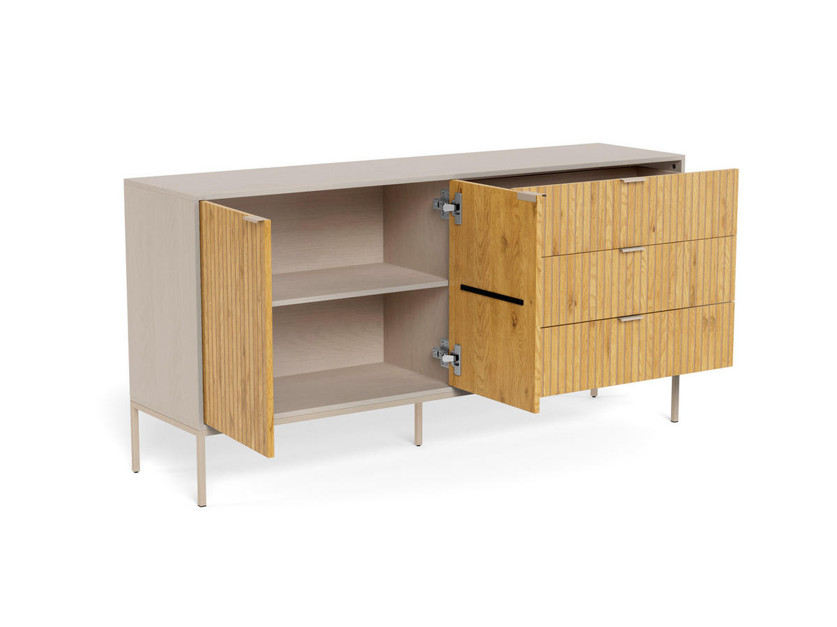 SIDEBOARD  160/80/40 cm 3 Schublade(n)  - Wildeiche/Grau, Design, Holzwerkstoff/Metall (160/80/40cm) - Carryhome