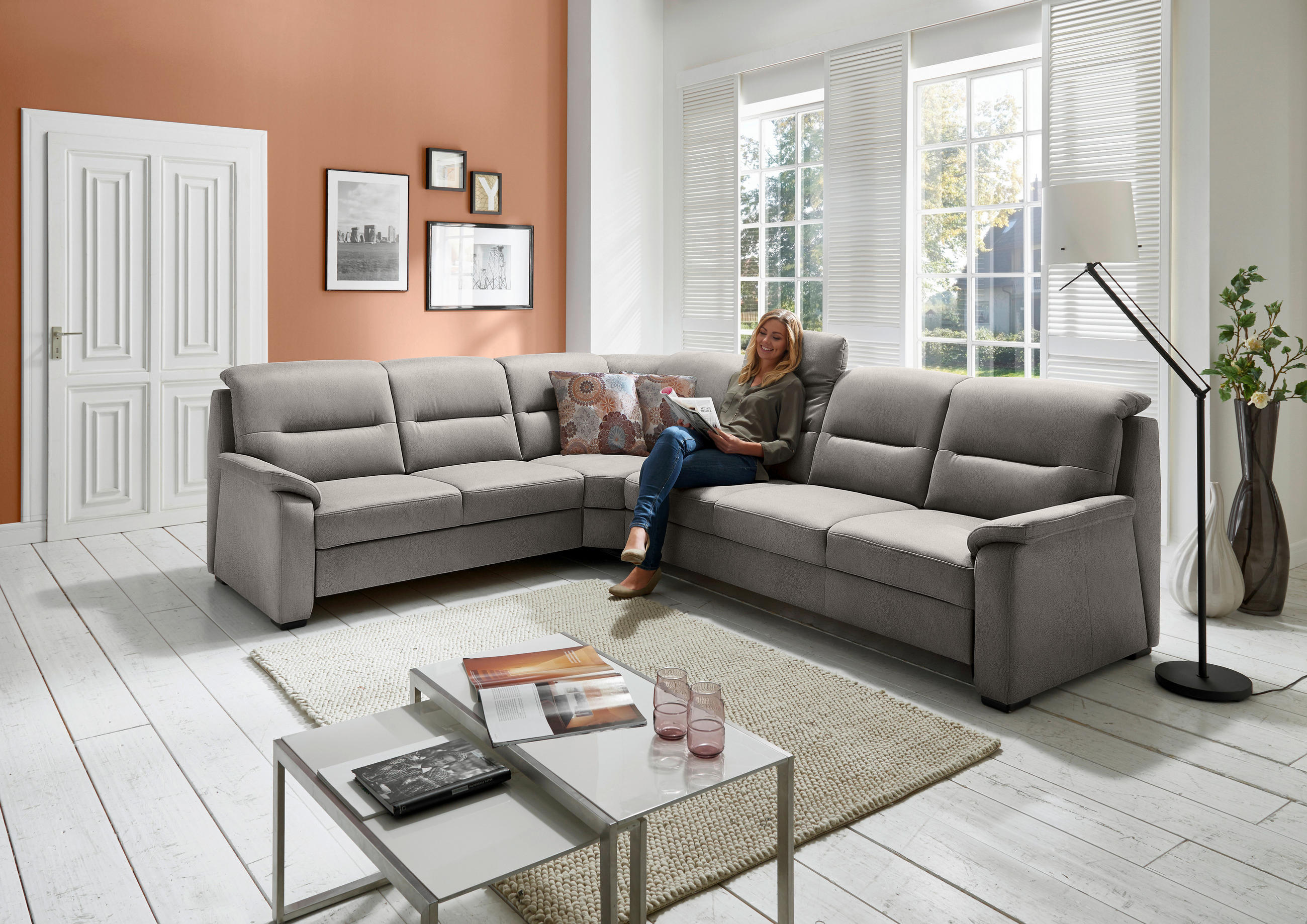ECKSOFA ohne Funktionen Grau Mikrofaser  - Schwarz/Grau, Design, Holz/Textil (245/303cm) - Beldomo Comfort