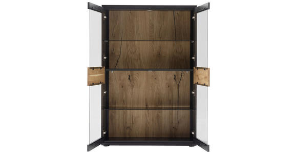 HIGHBOARD furniert, massiv Grau, Schwarz, Eichefarben  - Eichefarben/Anthrazit, Design, Glas/Holzwerkstoff (90/134/37cm) - Novel