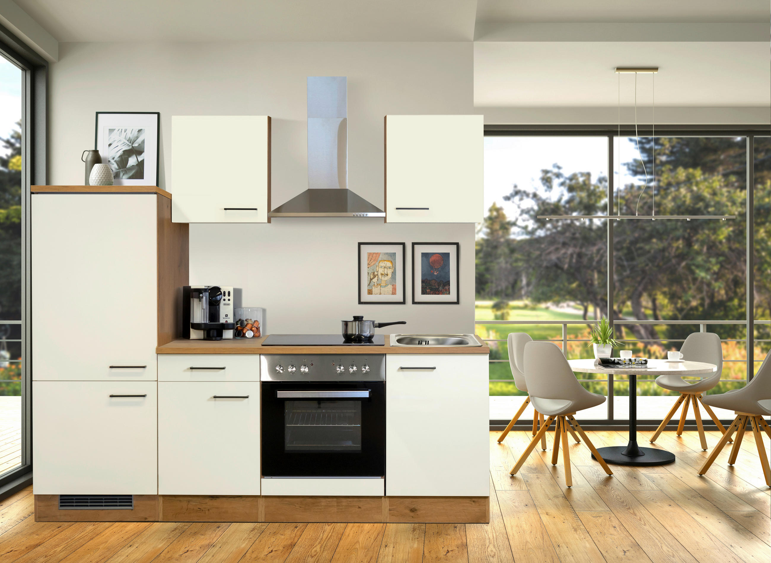 KÜCHENBLOCK 220 cm   in Eichefarben, Magnolie  - Eichefarben/Magnolie, MODERN, Holzwerkstoff/Metall (220cm) - FlexWell