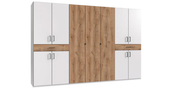 DREHTÜRENSCHRANK  in Weiß, Plankeneiche  - Plankeneiche/Schwarz, KONVENTIONELL, Holzwerkstoff/Kunststoff (313/208/58cm) - Carryhome