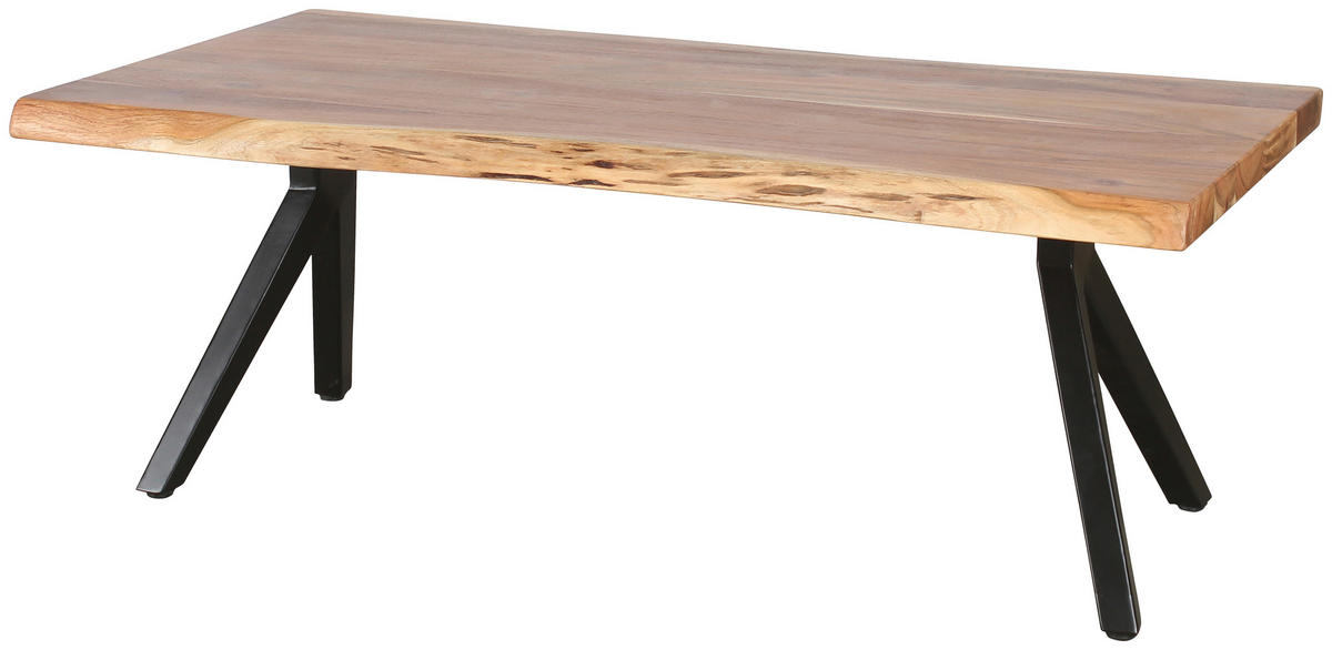 COUCHTISCH Akazie vollmassiv rechteckig Akaziefarben, Schwarz  - Schwarz/Akaziefarben, Design, Holz/Metall (115/37/60cm) - Livetastic