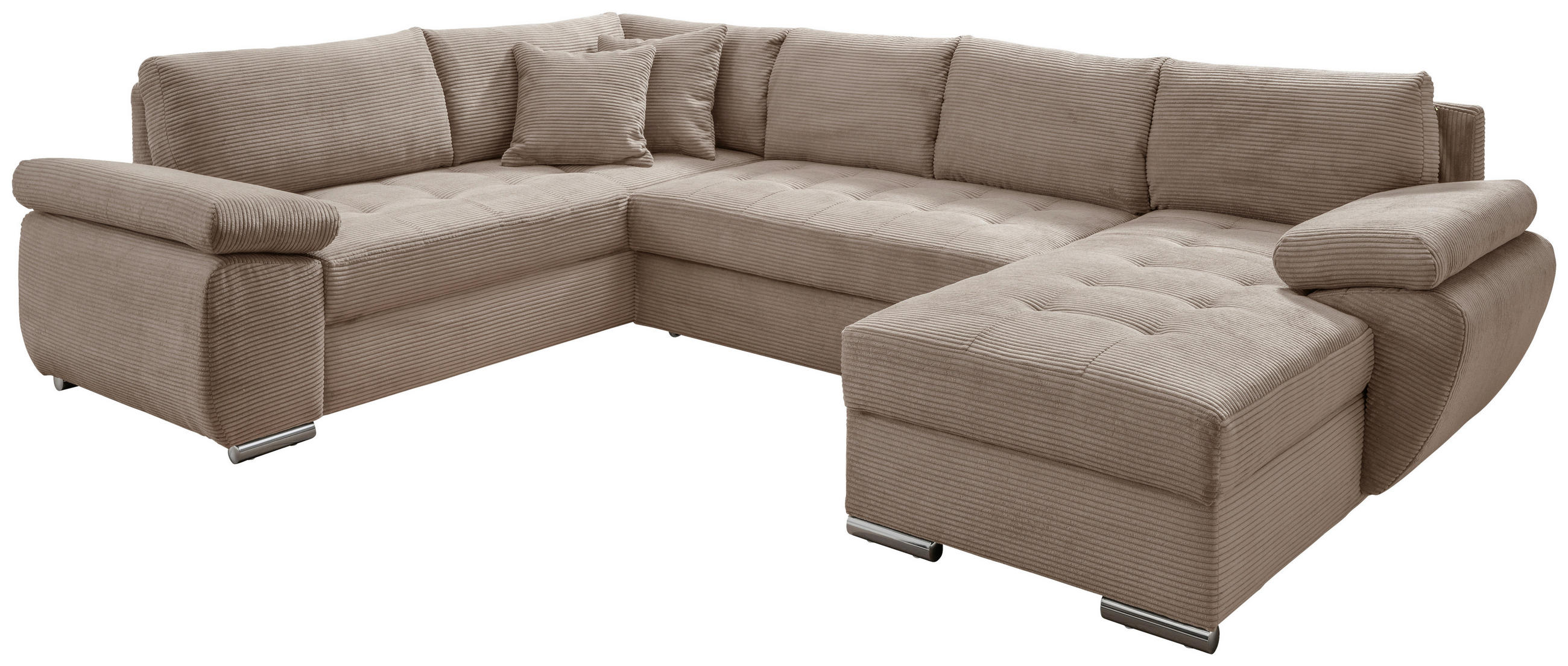 Wohnlandschaft Graubraun Cord  - Chromfarben/Graubraun, KONVENTIONELL, Textil/Metall (219/305/157cm) - Livetastic