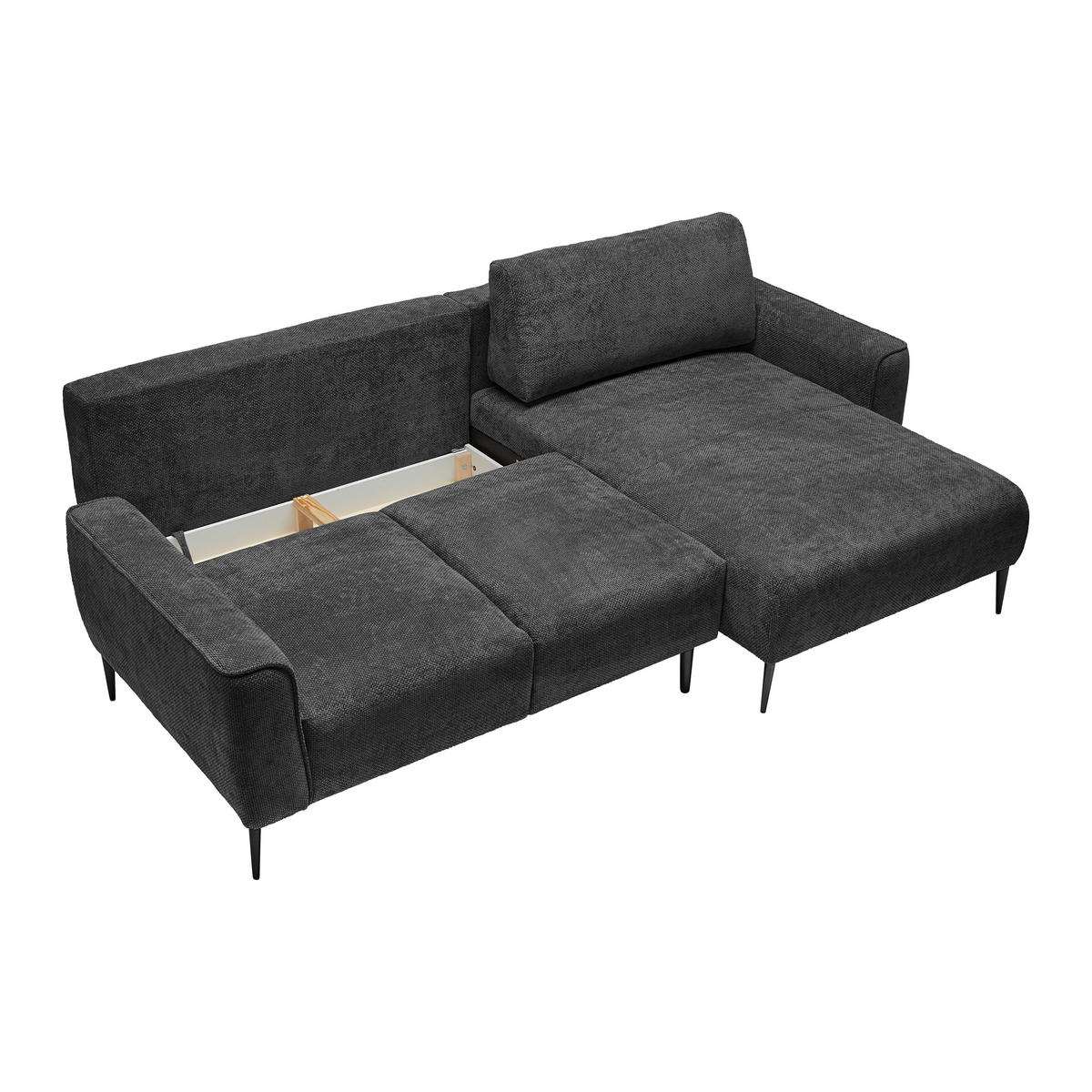 ECKSOFA in Webstoff Schwarz  - Schwarz, Modern, Textil/Metall (255/164cm) - MID.YOU